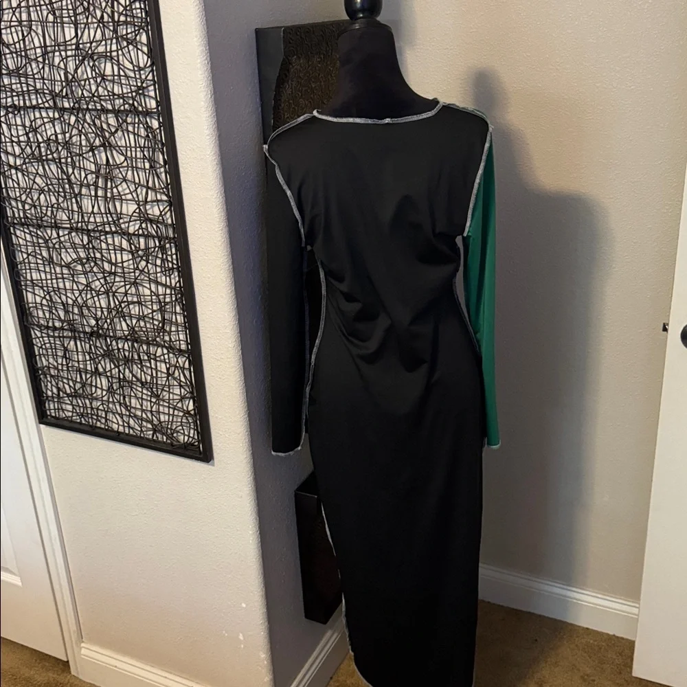 Leopard Print and Green Long Sleeve Dress - Picture 4 of 5